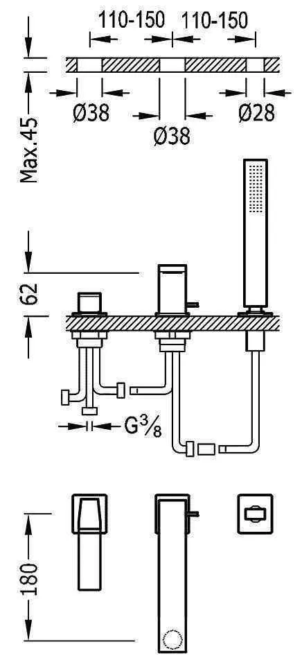 Змішувачі для ванної Tres Slim 20216103OM
