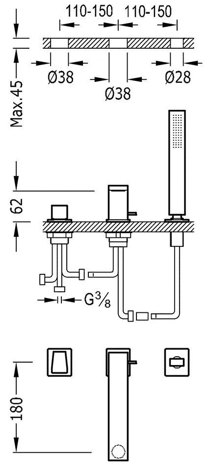 Смесители для ванны Tres Slim 20216104