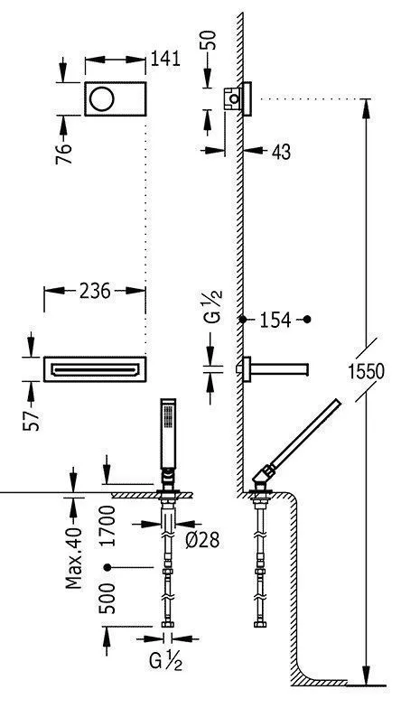 Термостат, излив и душевой набор Tres Shower Technology 09288570AC