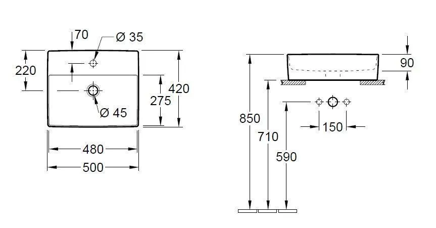 Раковина на столешницу Villeroy and Boch Memento 2.0 (500X420 мм) 4A0751i4