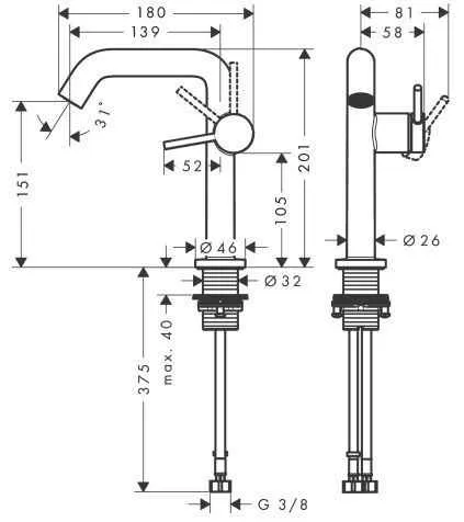 Змішувач для умивальника Hansgrohe Tecturis S 73340000