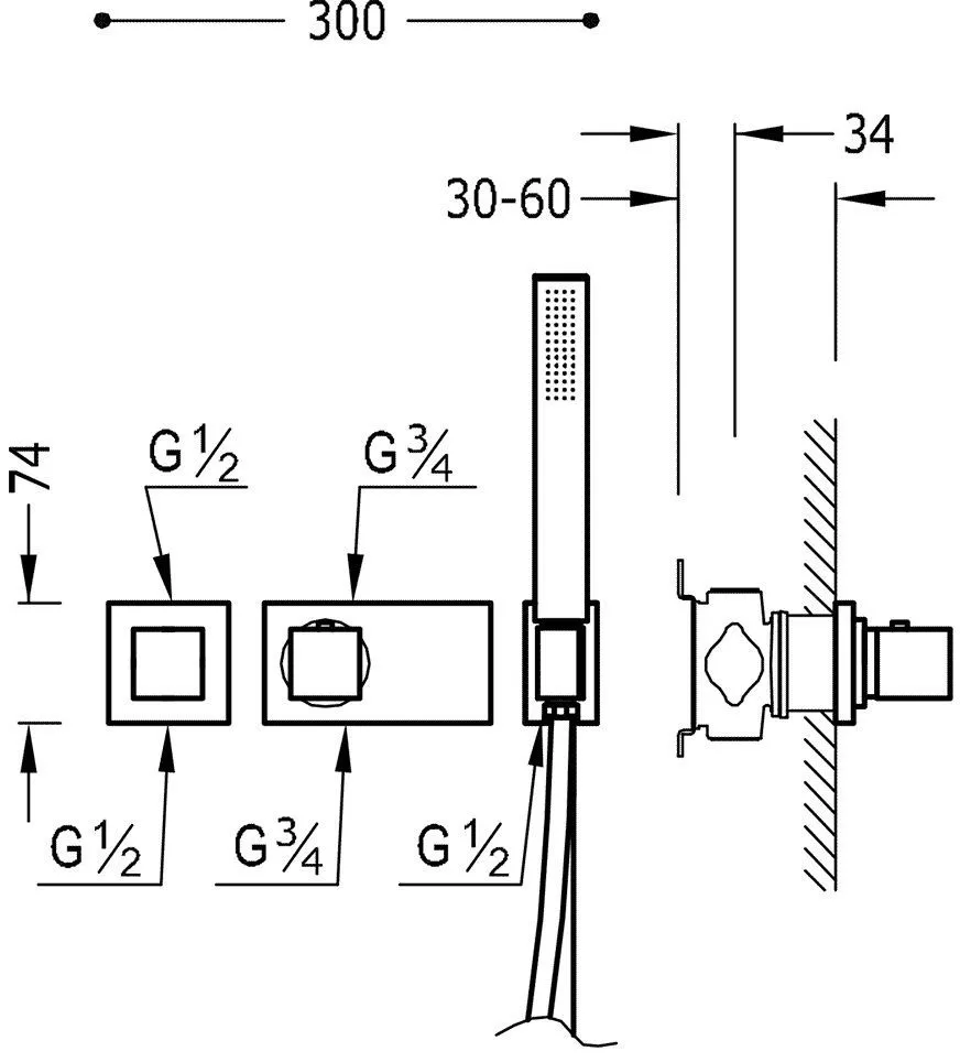 Набор: Термостат и  душевой набор Tres Block System 20725291