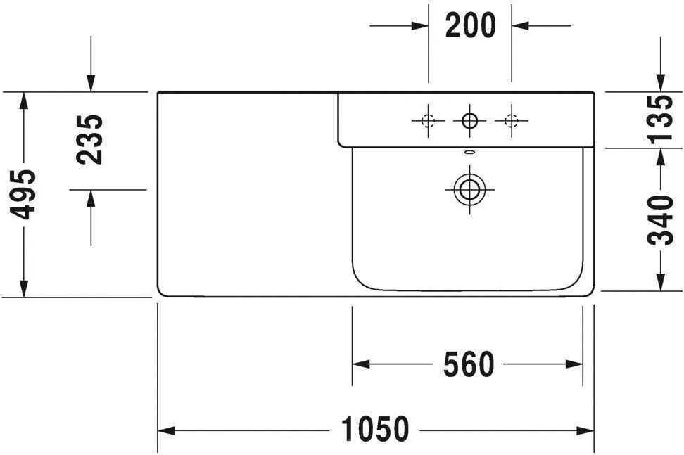 Умивальник Duravit P3 Comforts (асиметричний) 2334100060