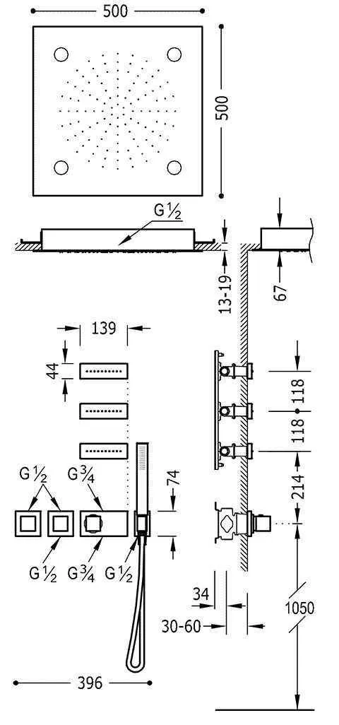 Душевая система Tres Block System 20725304