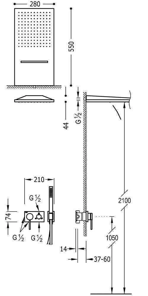 Душова система зі змішувачем Tres Mono-Term 21027301OM
