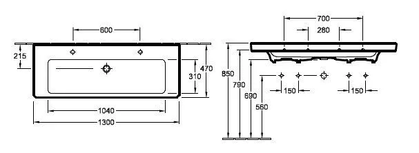 Двойной подвесной умывальник Villeroy and Boch Subway 2.0 7176D2R3