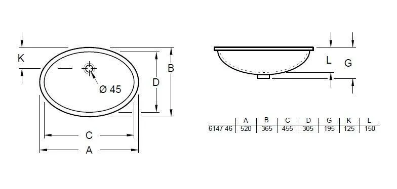 Раковина встраиваемая под столешницу Villeroy and Boch Evana 6144 00 614746R1