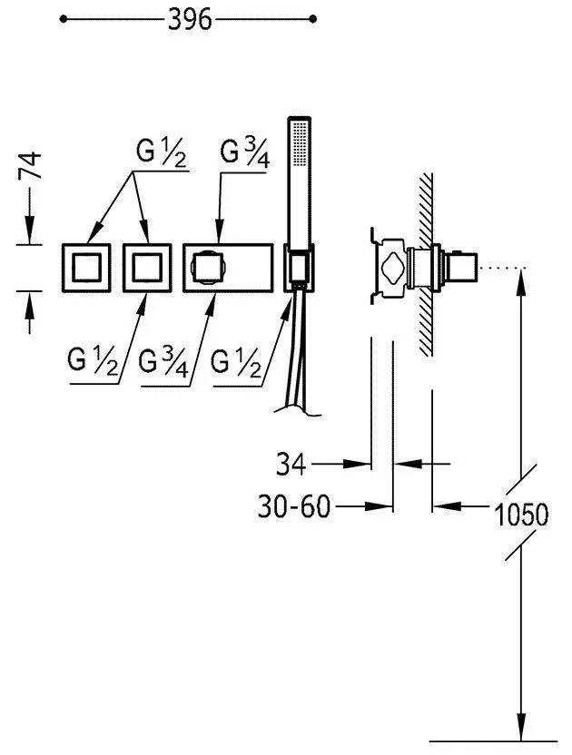 Набор: Термостат и  душевой набор Tres Block System 20725391