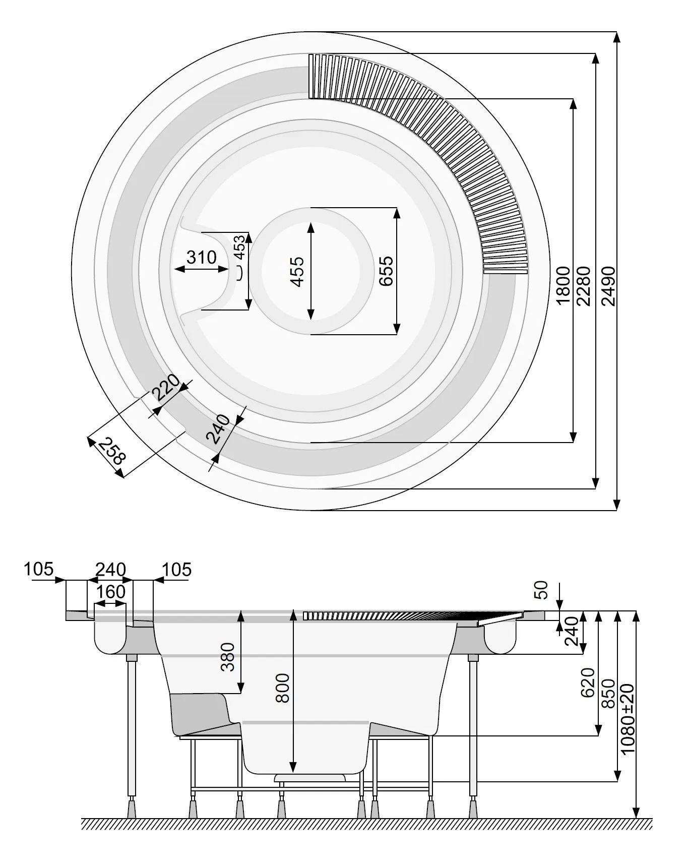 Бассейн с гидромассажем Victoria PoolSpa (красное дерево) c переливом