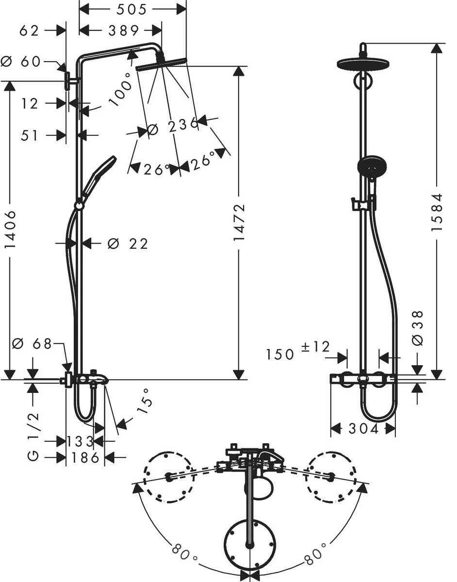 Душова система Hansgrohe Raindance S 240 1jet (термостат)