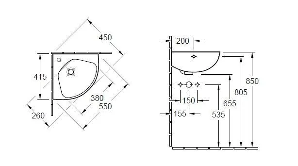 Умивальник кутовий Villeroy&Boch O.Novo 732740T1