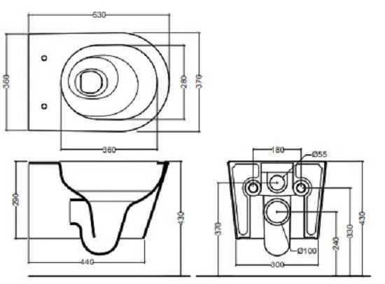 Trentanove Унітаз підвісний 53х37см, безобідковий, A-new sound of water, білий