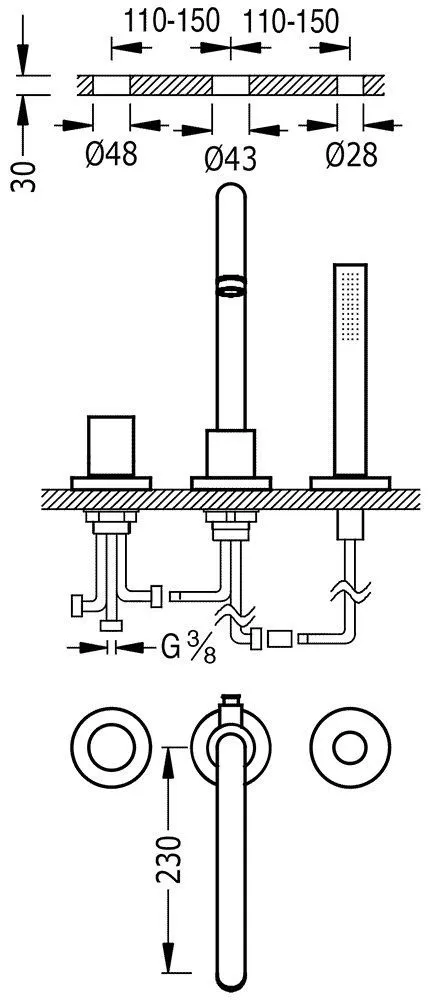 Смеситель для ванны Tres Study