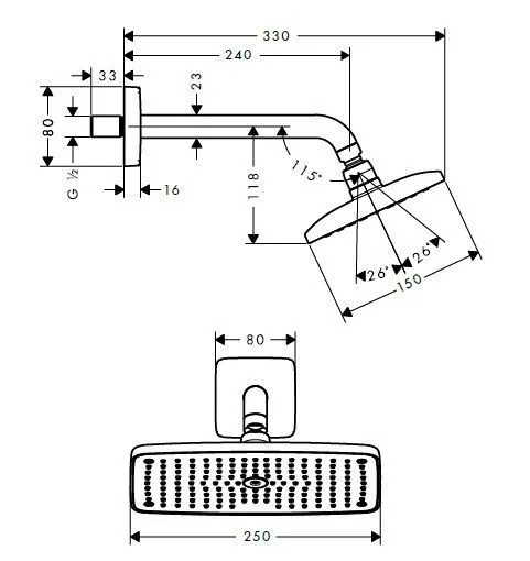 Верхний душ Hansgrohe Raindance E 250 x 150 1jet 27375000