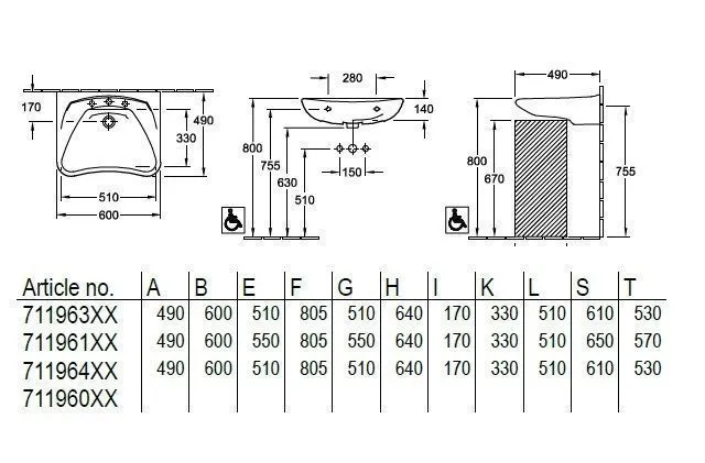 Умывальник Villeroy and Boch O. Novo Vita (для людей с ограниченными возможностями) 711963R1