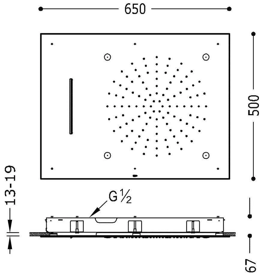 Верхній душ Tres  3 650Х500