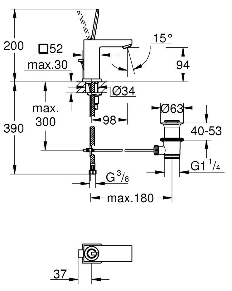 Смеситель для умывальника Grohe Eurocube Joy 23654000