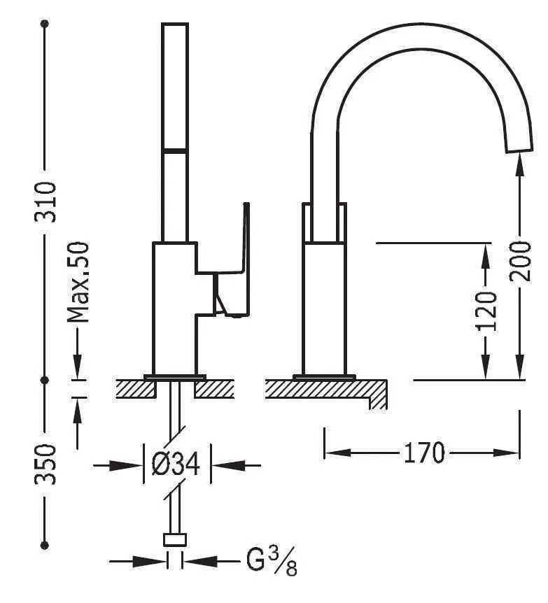 Змішувач на раковину Tres Cuadro 00660602OM