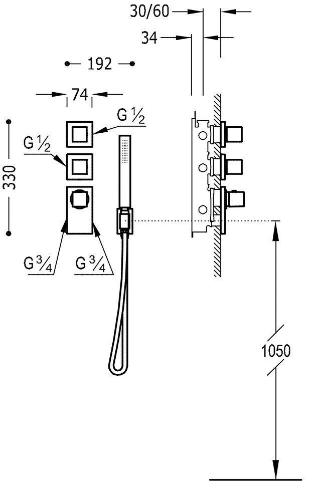 Термостат и душевой набор Tres Block System 20625391