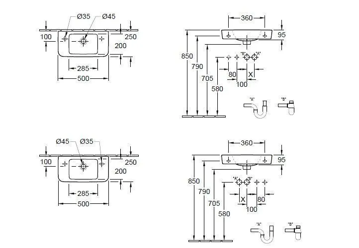 Подвесной умывальник левосторонний Villeroy and Boch O. Novo 434253T1