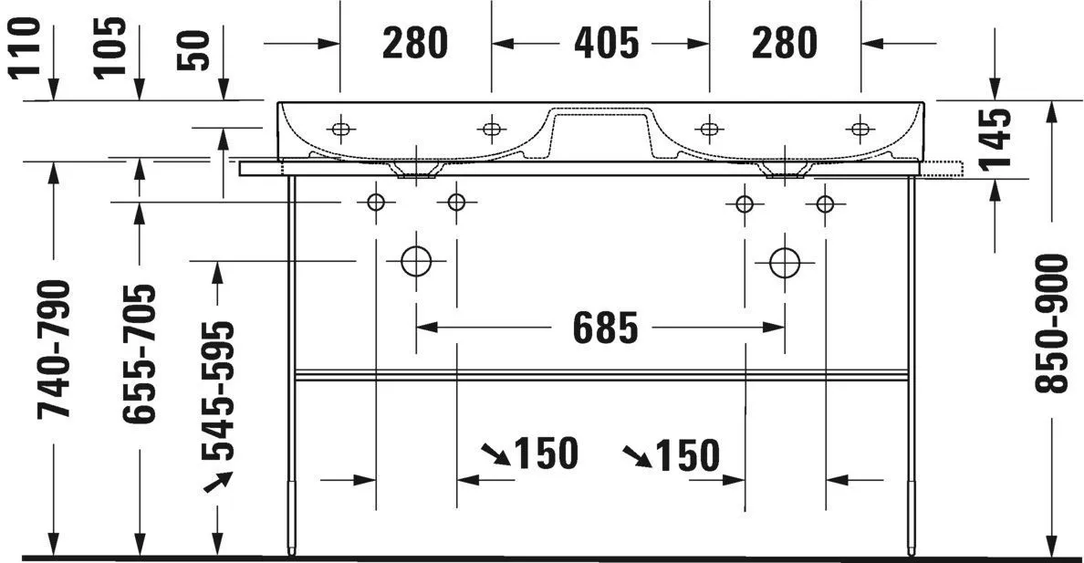 Умывальник Duravit DuraSquarе (двойной) 2353120044
