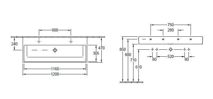 Подвесной умывальник Villeroy and Boch Memento (1200 Х 470 мм) 5133C401