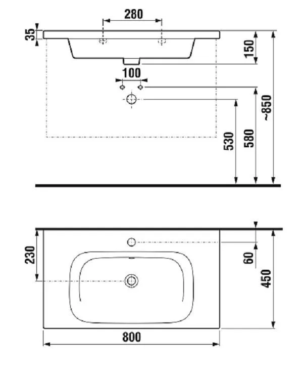 Mio Раковина прямоугольная мебельная/подвесная 800*450 мм, с отверстием для смесителя