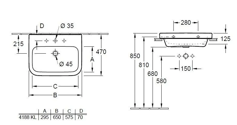 Подвесной умывальник Villeroy and Boch Architectura 418865R1