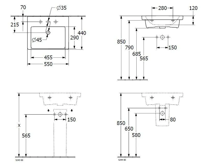 Подвесной умывальник Villeroy and Boch Subway 3.0 4A70 F4 4A70F4RW