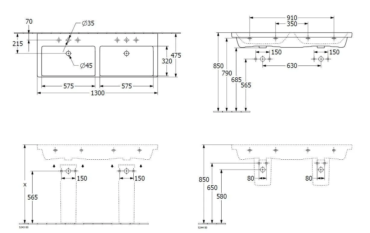Подвесной умывальник Villeroy and Boch Subway 3.0 4A71D3RW