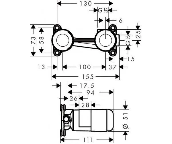 Скрытая часть смесителя на умывальник Hansgrohe