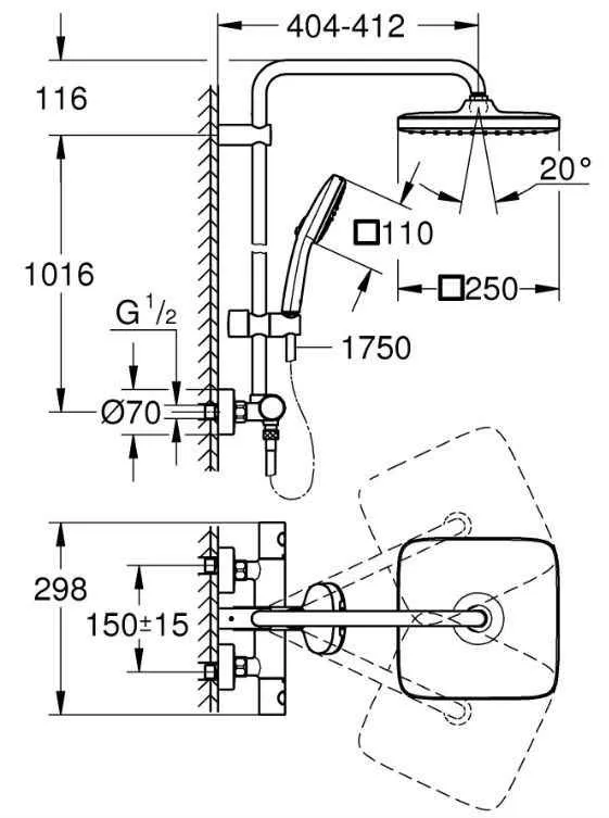Tempesta System 250 Cube Душова система зовнішнього монтажу з термостатом
