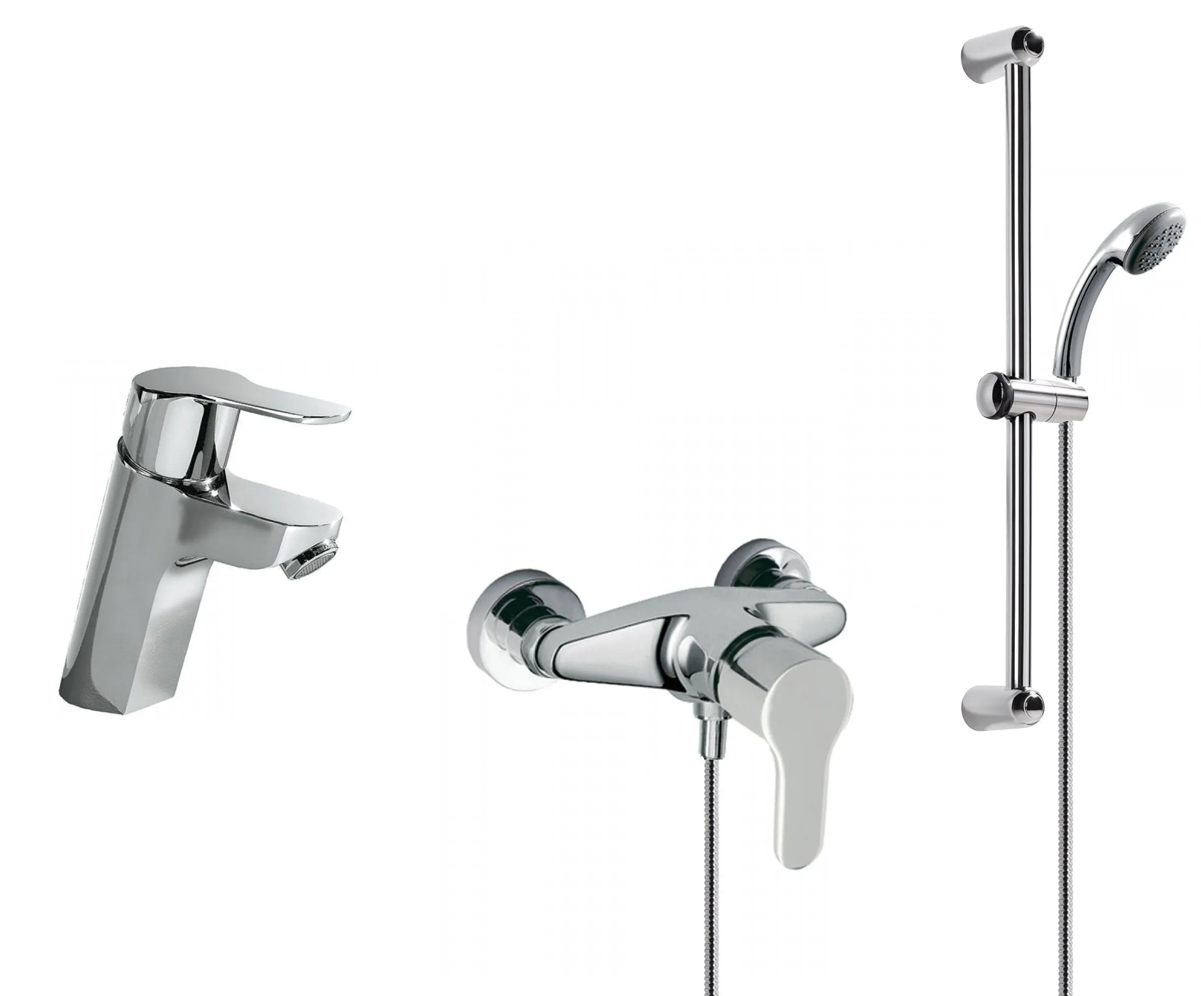 Набор: Смеситель для раковины и смеситель для душа с душевым набором на штанге Tres №1