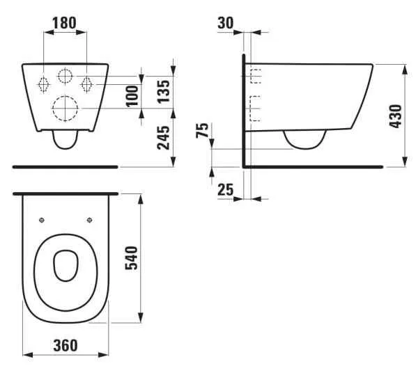 Meda Унітаз підвісний 54x36 см, безобідковий, воронкоподібний, з сидінням Soft Close