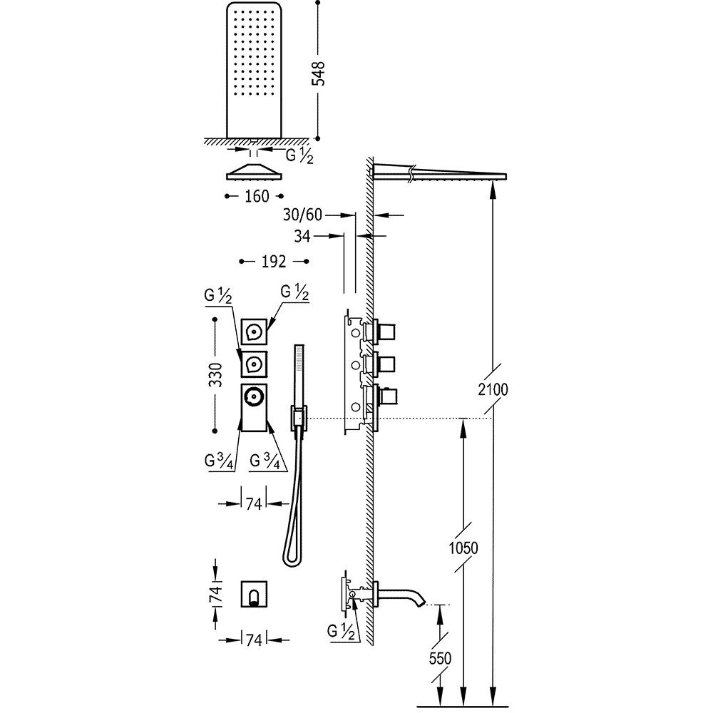 Душова система для ванної Tres Block System 20635301NM