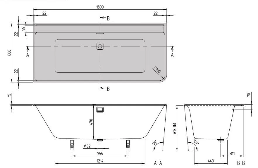 Пристенная ванна Villeroy&Boch Collaro (левосторонняя) UBA180COR9CL00VJ01