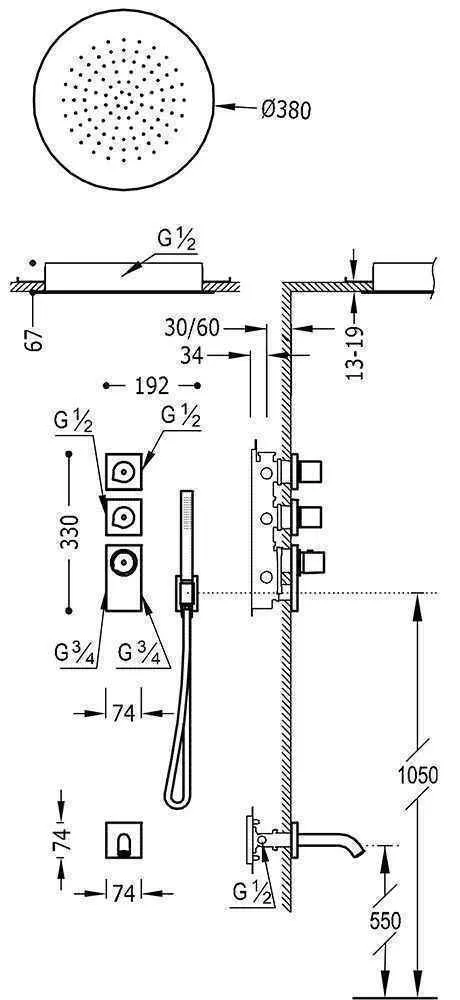 Душова система для ванної Tres Block System 20635302AC