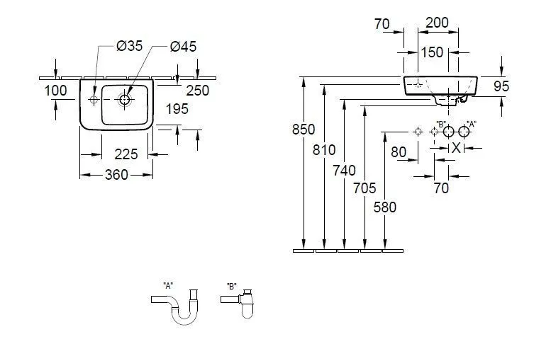Подвесной умывальник левосторонний Villeroy and Boch O. Novo 43423601