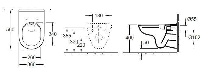 Унитаз подвесной с крышкой Villeroy and Boch O. Novo (без смывного края) 5660HR01