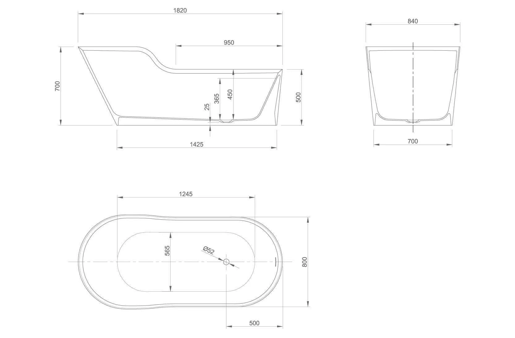 Ванна з штучного каменю Glow правостороння / лівостороння glow 0600-061-01 Белая матовая