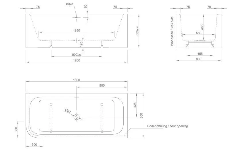 Пристенная ванна Knief Pure правосторонняя / левосторонняя pure L 0100 -247 Белый матовый / Глина матовая