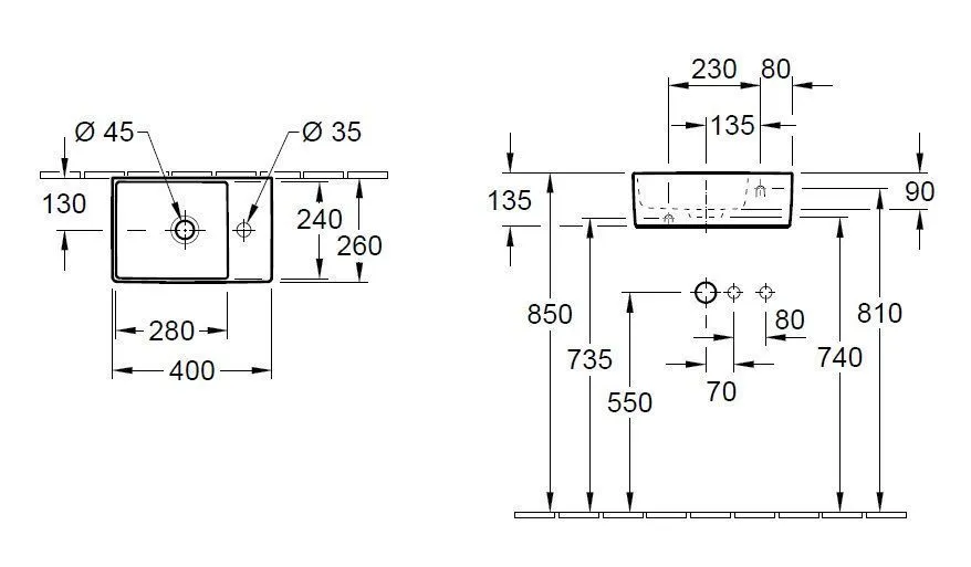 Подвесной умывальник Villeroy and Boch Memento 2.0 (400Х260 мм) 432340i4