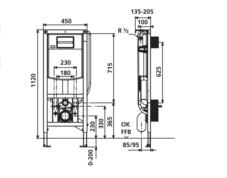 90.743.00.S011 INEO PLUS Інсталяційна система для унітазу 450 мм з кріпленням (90.733.00.S004)