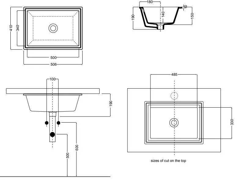 SINK Раковина встроенная под столешницу 50х41 см, белый