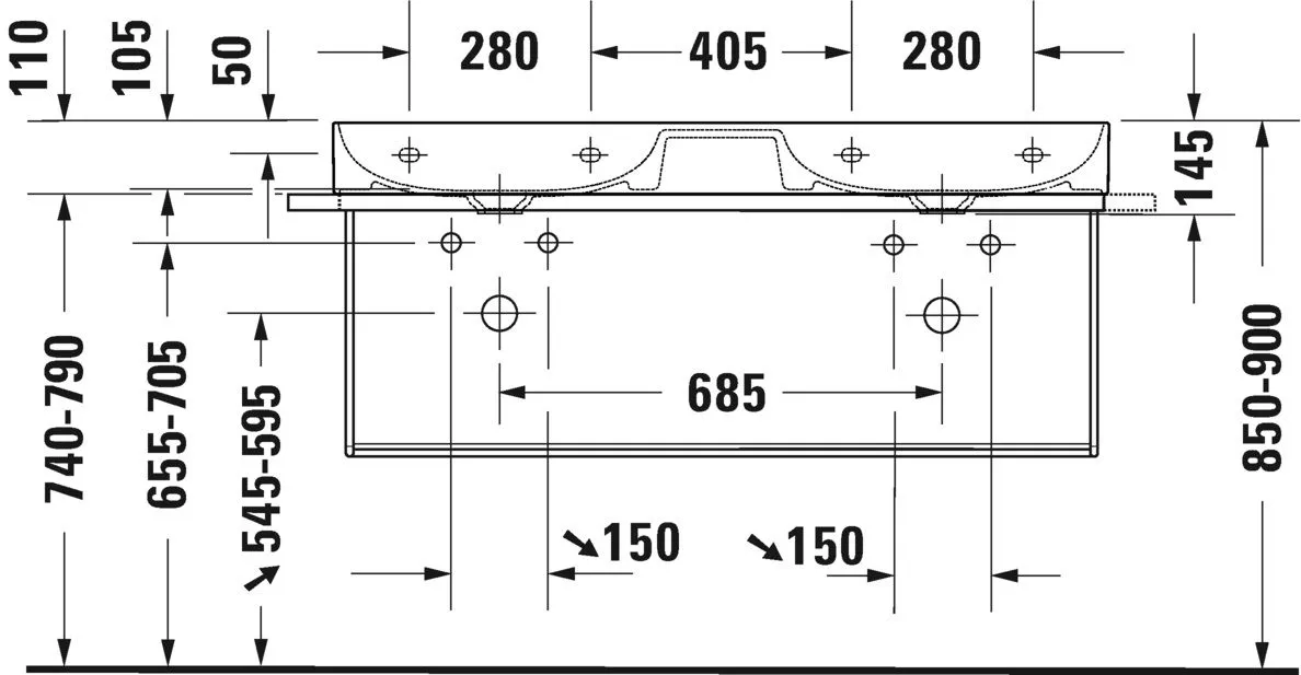 Умывальник Duravit DuraSquarе (двойной) 2353120044
