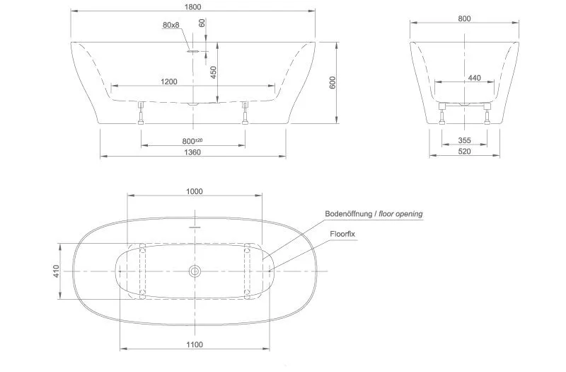 Отдельностоящая ванна Knief Dream dream 0100-251 Белый матовый / Цемент матовый