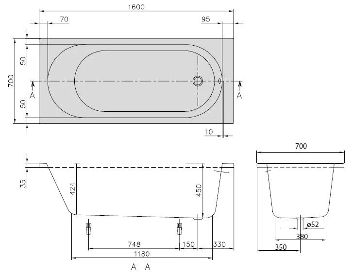Ванна Villeroy and Boch O. Novo UBA160CAS2V-96