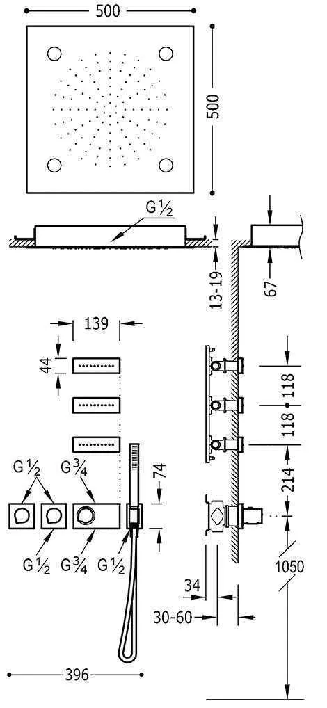 Душевая система Tres Block System 20735304