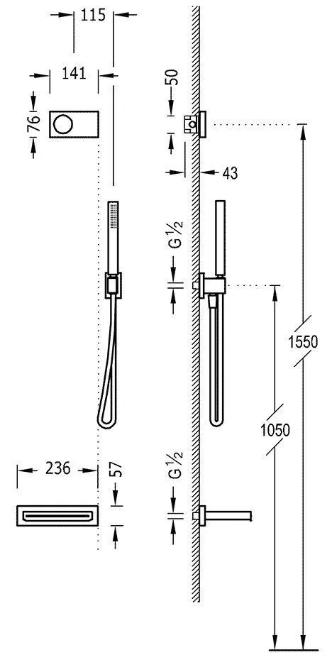 Термостат, излив и душевой набор Tres Shower Technology 09288556NM
