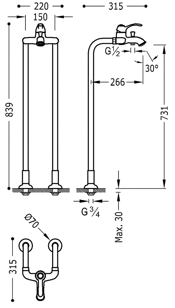 Смеситель для ванны Clasic (отдельностоящий) 24219402